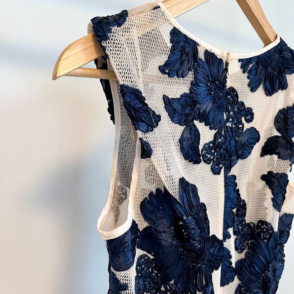 Gracia Floral Lace Mesh Peplum Top, Small, Navy & Cream - Picture 7 of 11